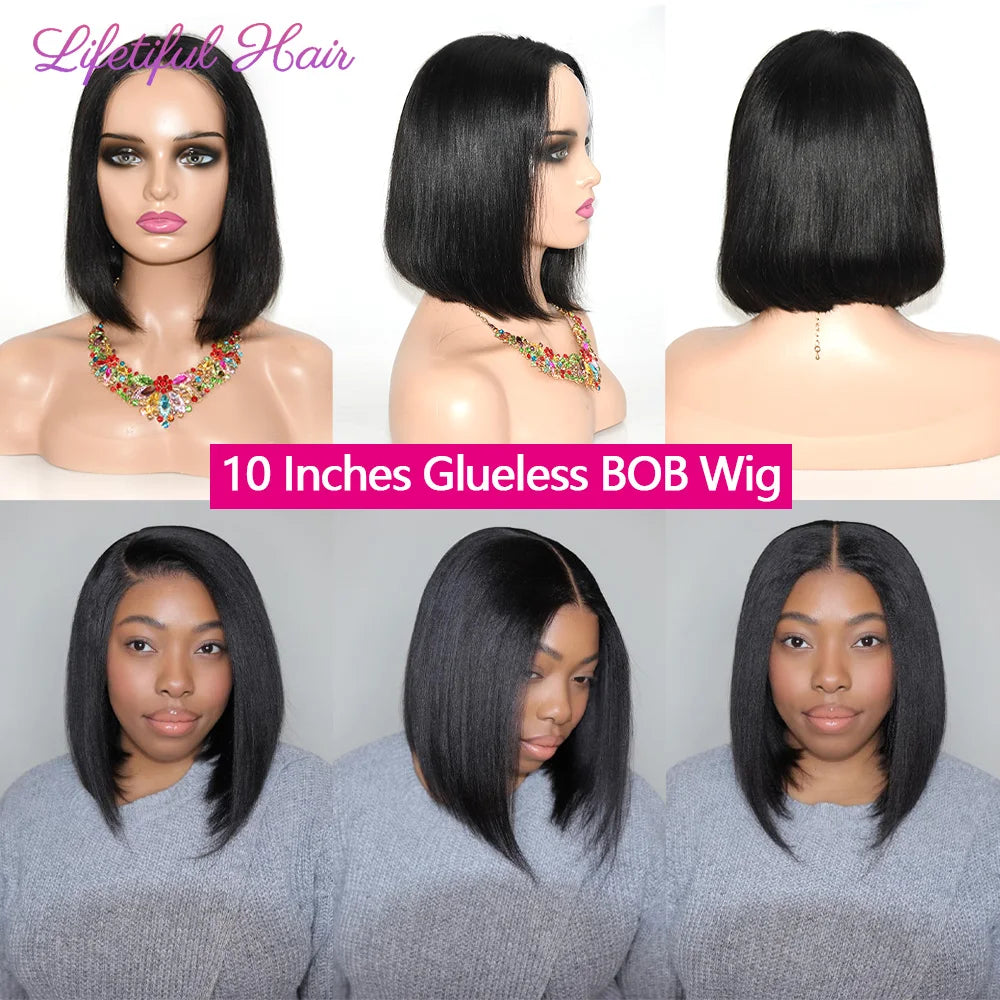 the CLEO - Glueless Bob Hair Wig, Human Hair Ready to Wear Straight Transparent 4x4 Lace Closure Wigs for Women, Glueless Wigs Human Hair