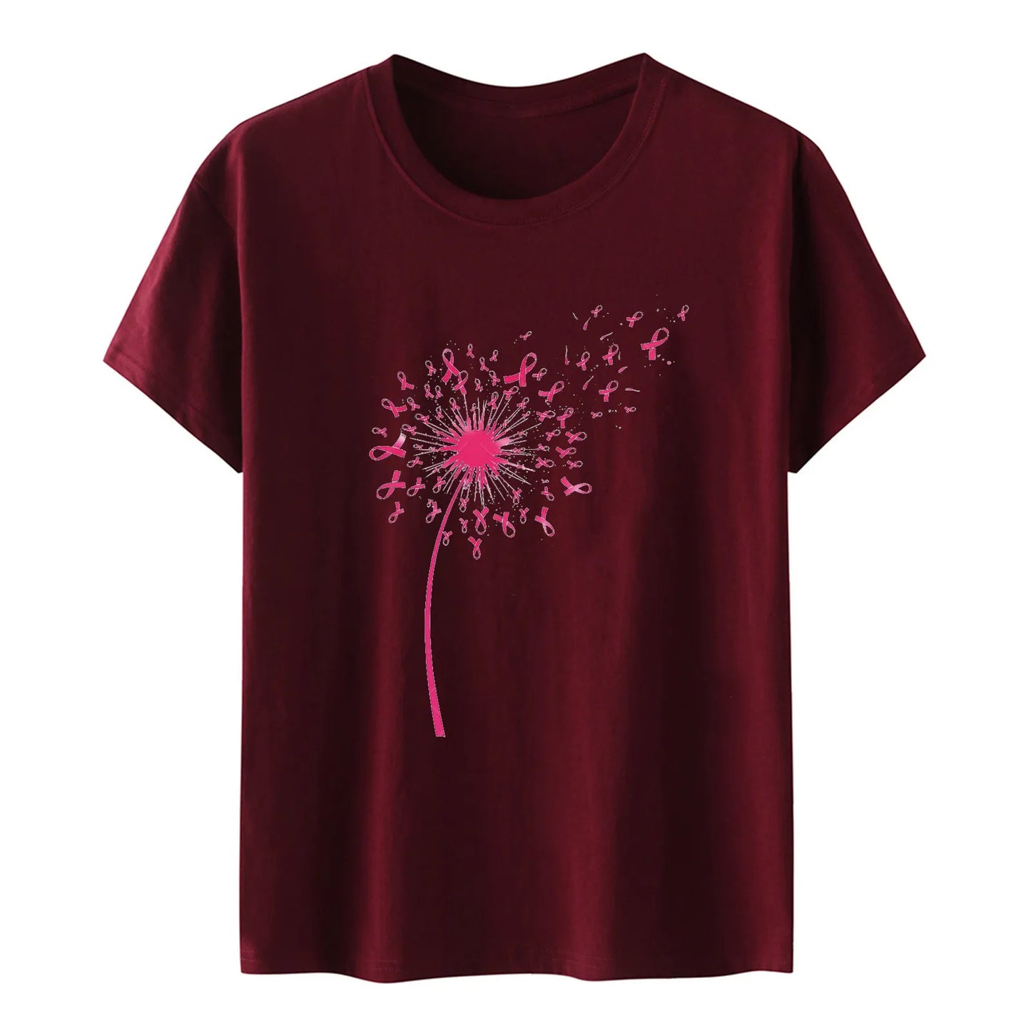 the RIBBON DANDELION - Pink Ribbon Dandelion Print Casual Tops for Women