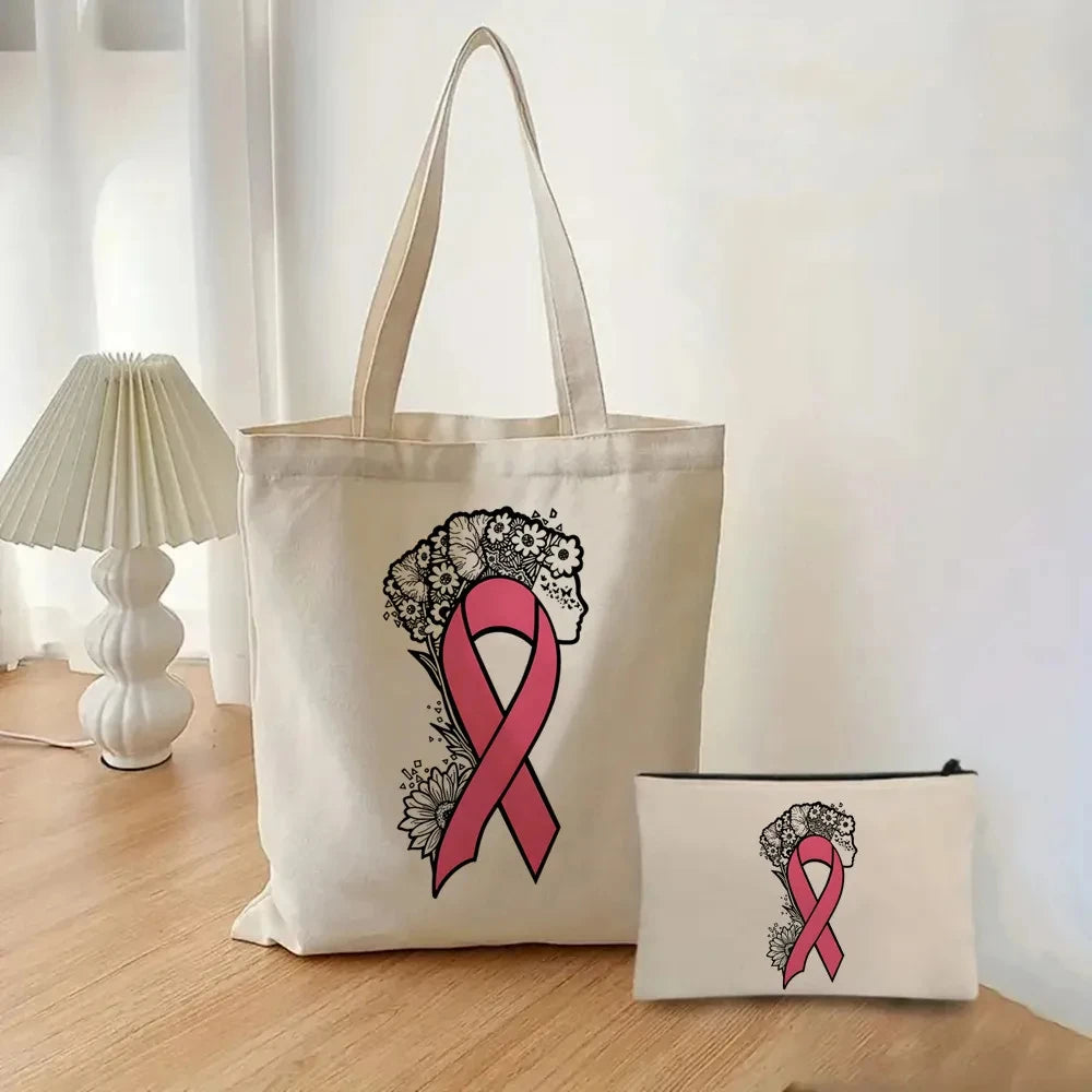 the TOTER - Pink Breast Cancer Awareness Printed Tote Women's Fashion