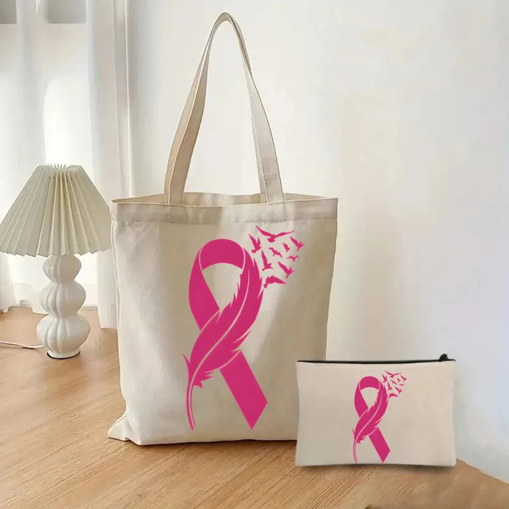 the TOTER - Pink Breast Cancer Awareness Printed Tote Women's Fashion