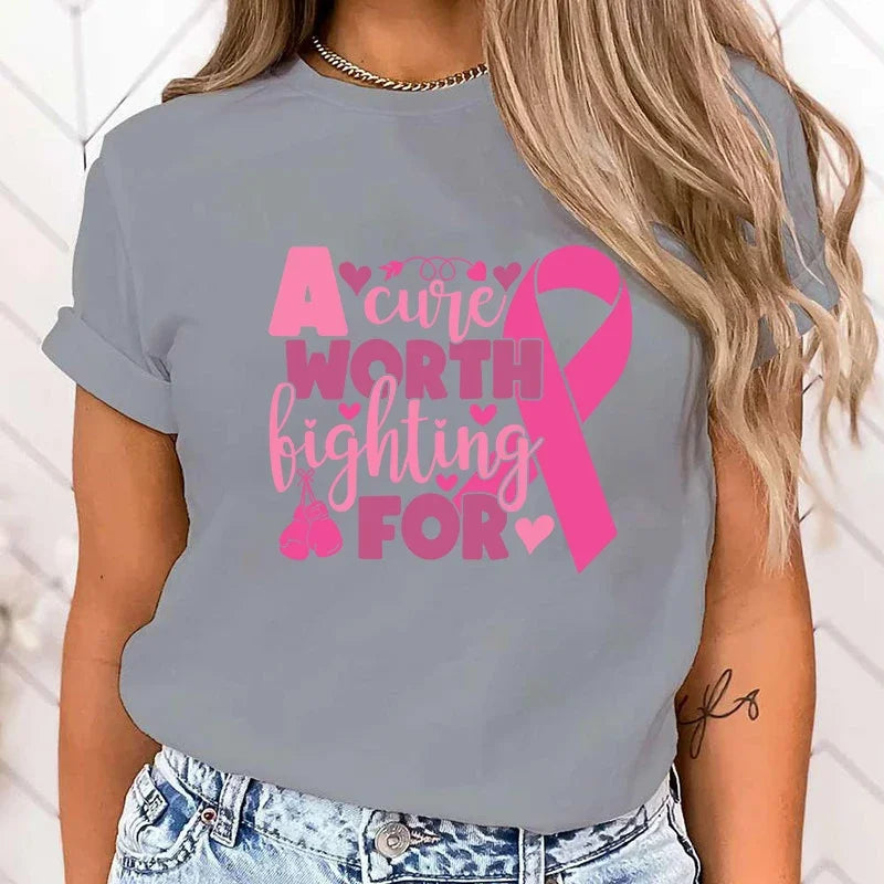 the CURE WORTH FIGHTING FOR - Breast Cancer Awareness A Cure Worth Fighting For Letter Printing T-Shirt for Women