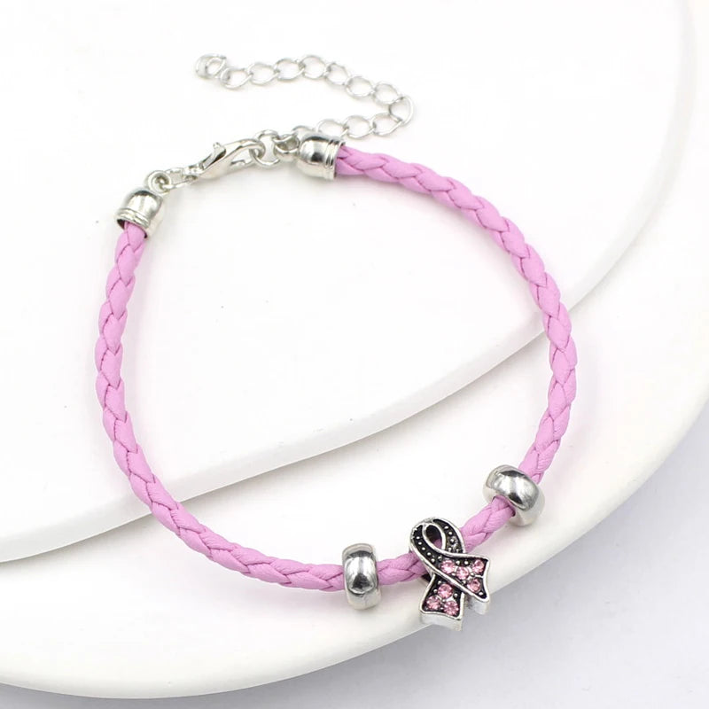the CHARMER - Breast Cancer Pink Ribbon Bead Charm Bracelet