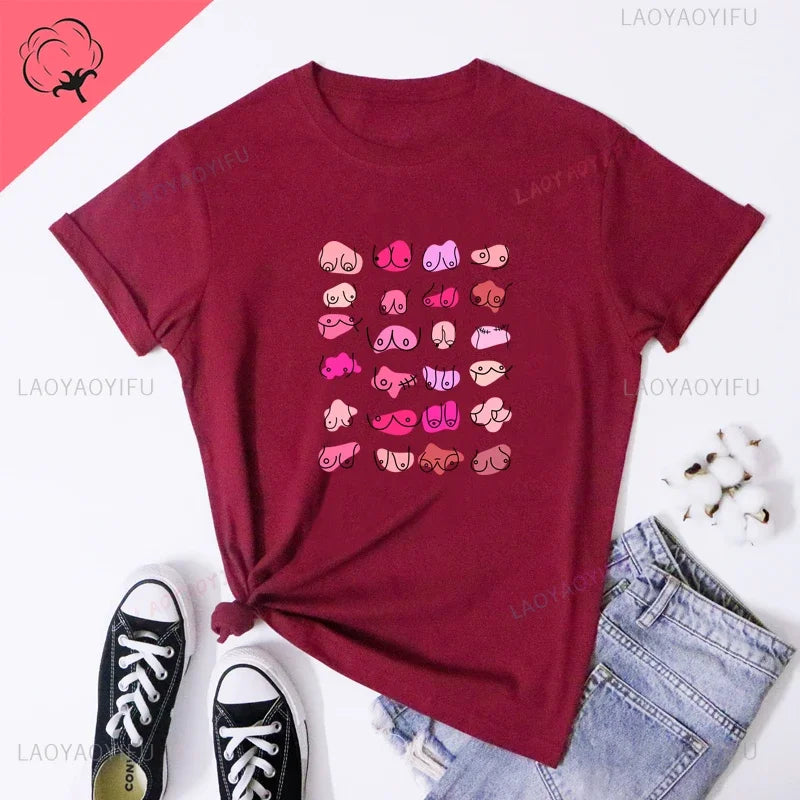 the BODY POSITIVITY - Boobies Shirt Aesthetic Women Body Positivity Graphic Tops