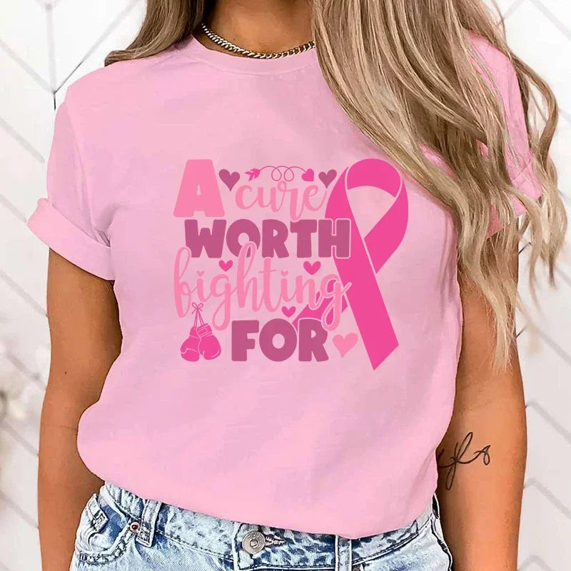 the CURE WORTH FIGHTING FOR - Breast Cancer Awareness A Cure Worth Fighting For Letter Printing T-Shirt for Women