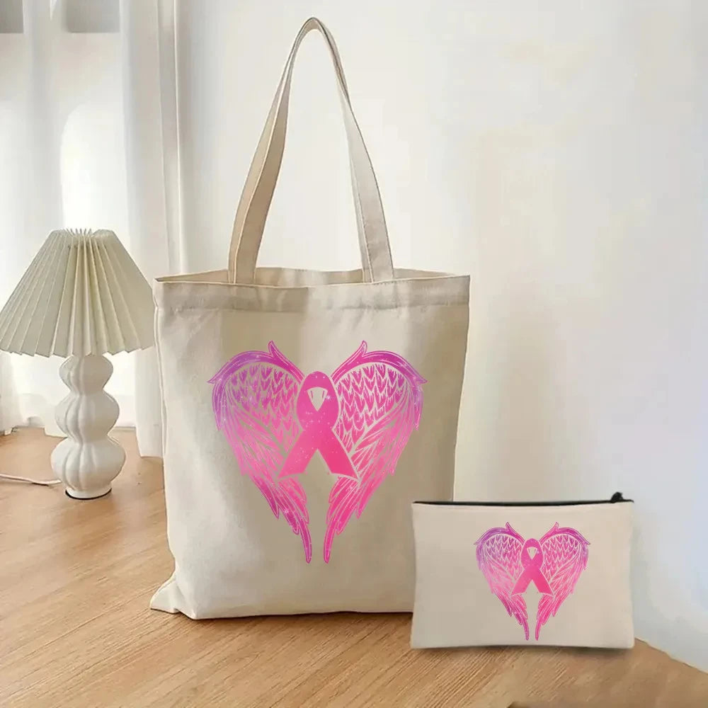 the TOTER - Pink Breast Cancer Awareness Printed Tote Women's Fashion