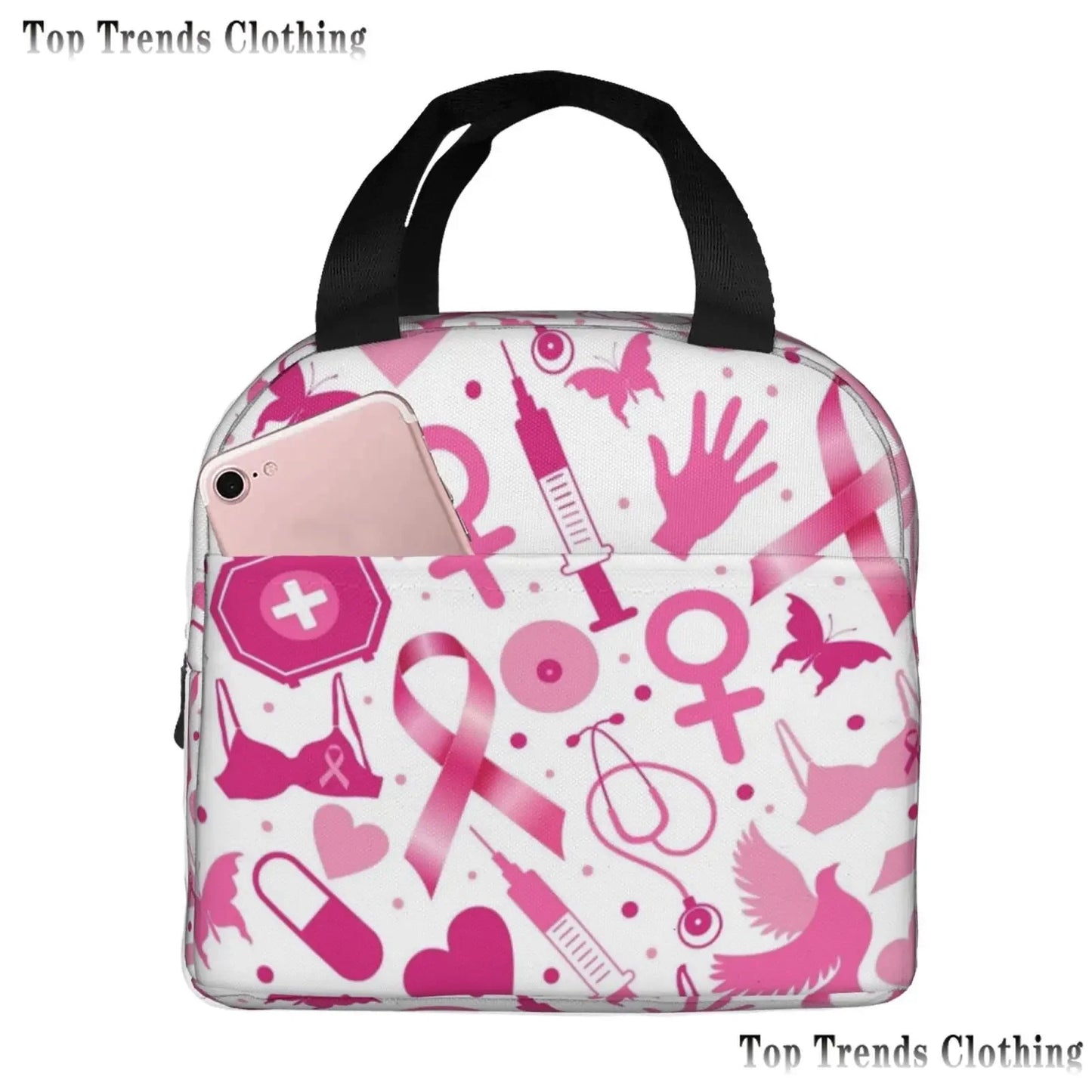the BOOBIE BAG - Pink Ribbon Breast Cancer Awareness Flag Insulated Lunch Bag