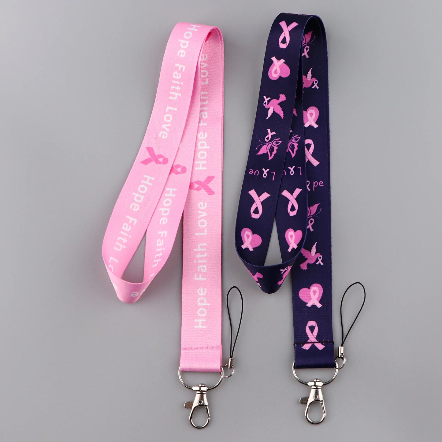the LANYARD - Breast Cancer Awareness Symbols Card Holder Hope Faith Love Neck Strap Lanyards Keychain ID Credit Card Cover Hang Rope Lanyard