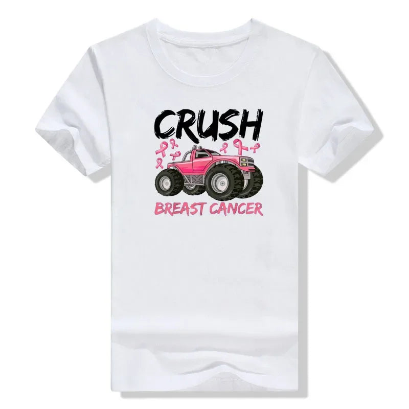 the CRUSH BREAST CANCER - Breast Cancer Awareness Car Lover Graphic T-Shirts