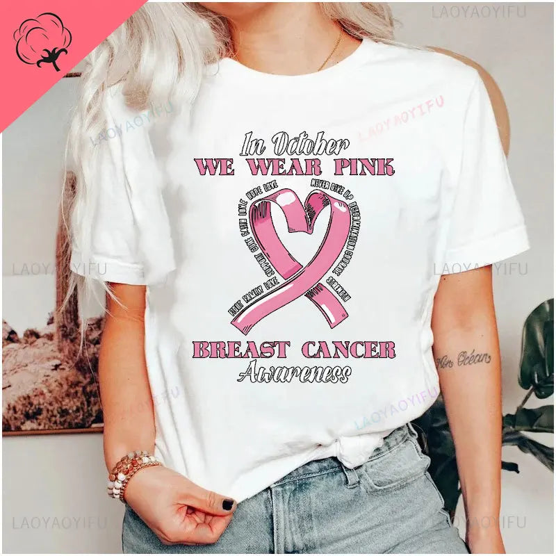 the DETERMINATION - In October We Wear Pink Breast Cancer Awareness T-Shirt Inspirational Quote Graphic Tee