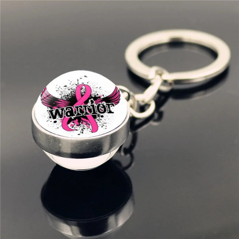 the RIBBON SPHERE - Pink Ribbon Breast Cancer Pendant Keychain