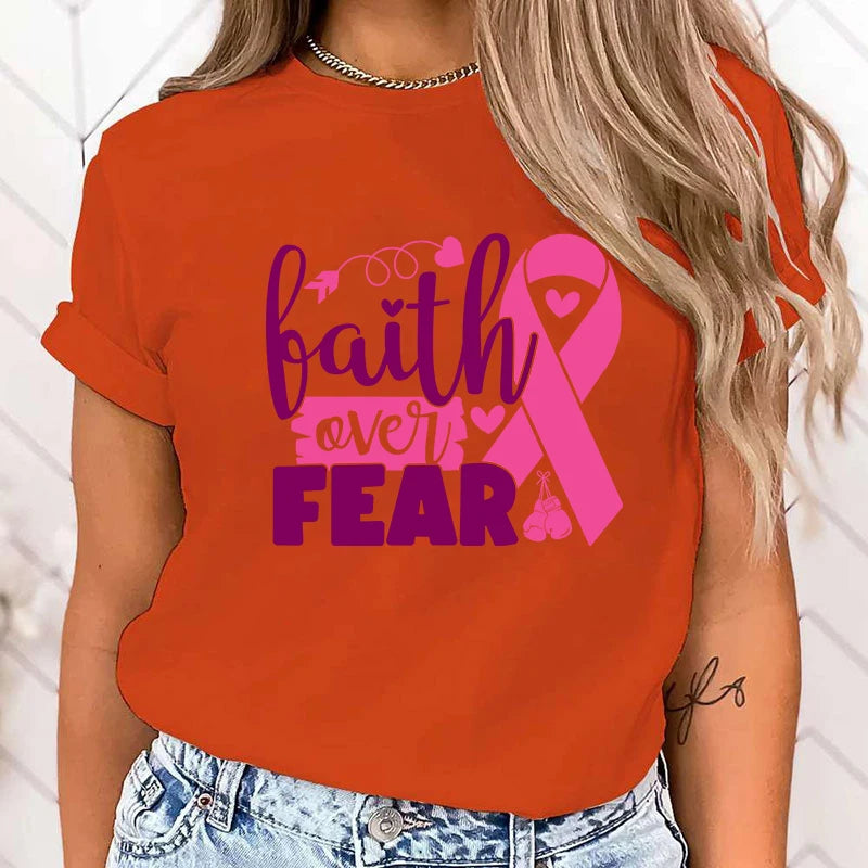 the FAITH OVER FEAR - Breast Cancer Awareness Faith Over Fear Graphic T-Shirt for Women