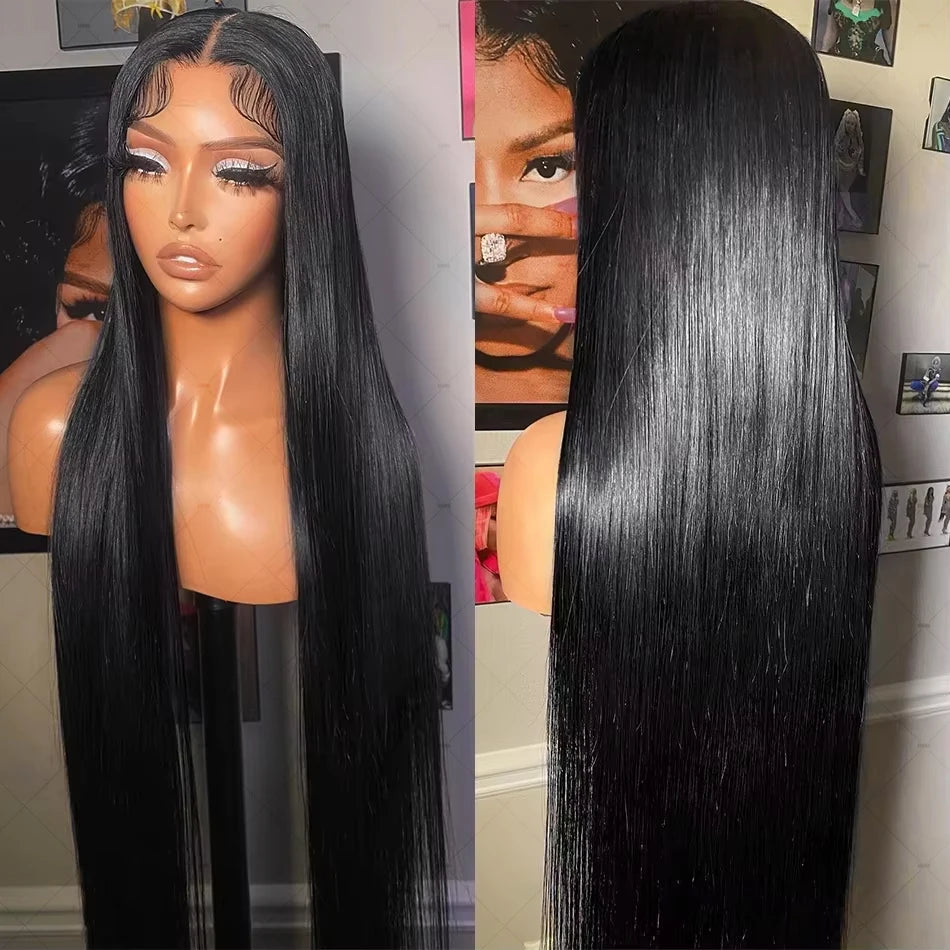 the CHER - 30 40 Inch 250 Density Bone Straight 13X6 Hd Lace Frontal Wig, 13X4 Transparent Lace Front Pre-Plucked 100% Human Hair for Women