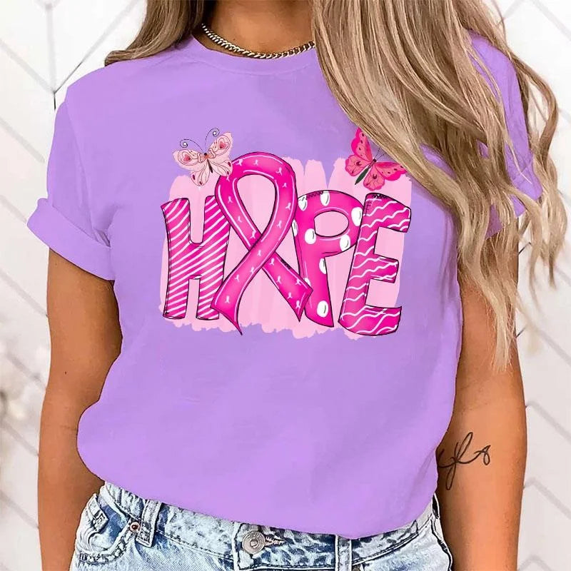 the HOPE - Breast Cancer Awareness Hope Printing T-Shirt for Women