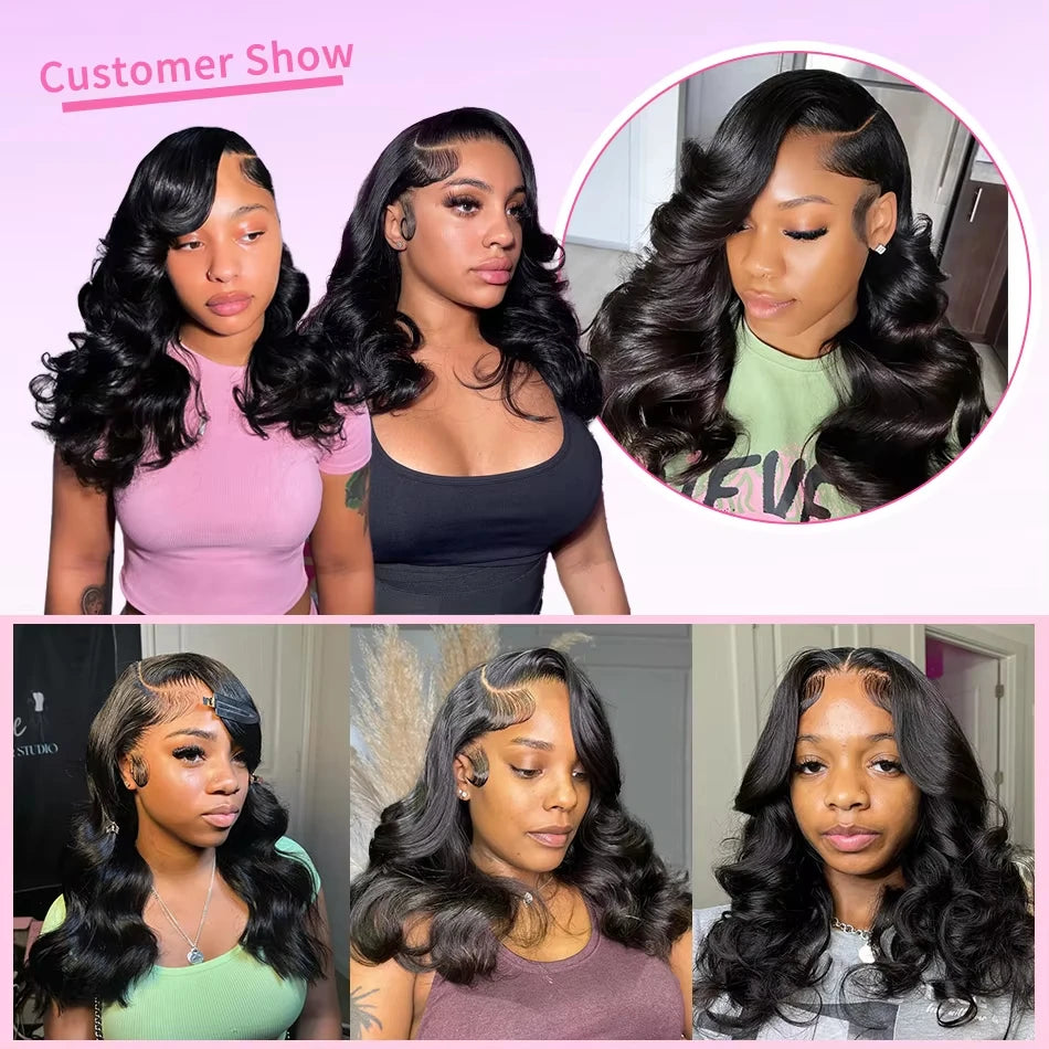 the BODY WAVE - Brazilian Body Wave Short Bob 13x4 13x6 HD Transparent Lace Front Human Hair Wigs, 5x5 High Density Pre-Plucked Lace Frontal Wig