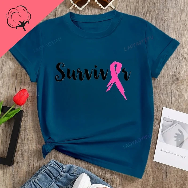 the SURVIVOR - Breast Cancer Awareness Printed T-Shirt Spring/Summer Casual Loose Tops