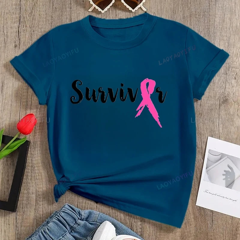 the SURVIVOR - Breast Cancer Awareness Printed T-Shirt Spring/Summer Casual Loose Tops