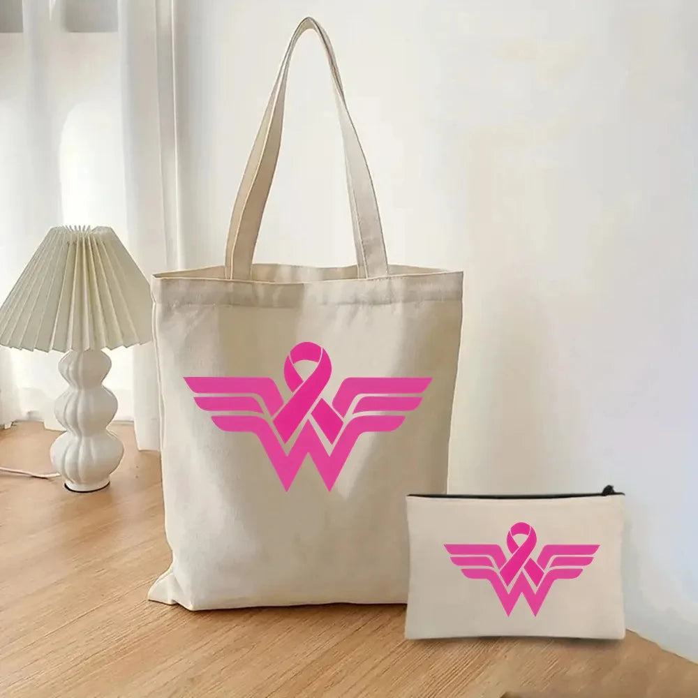 the TOTER - Pink Breast Cancer Awareness Printed Tote Women's Fashion