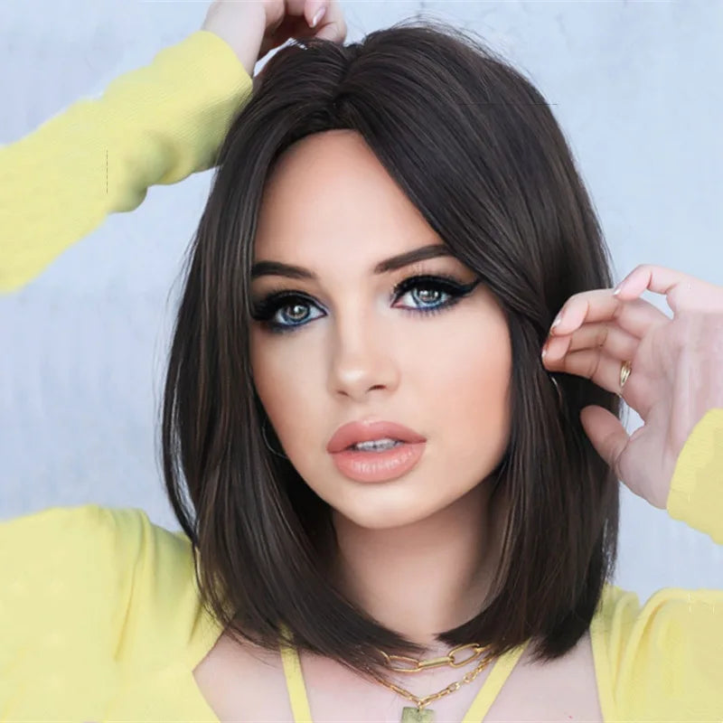 the JACQUELINE - Synthetic Fiber Fashion Wig, Female Shoulder Length Trim Face Short Straight Hair High Temperature Silk Full Head Cover