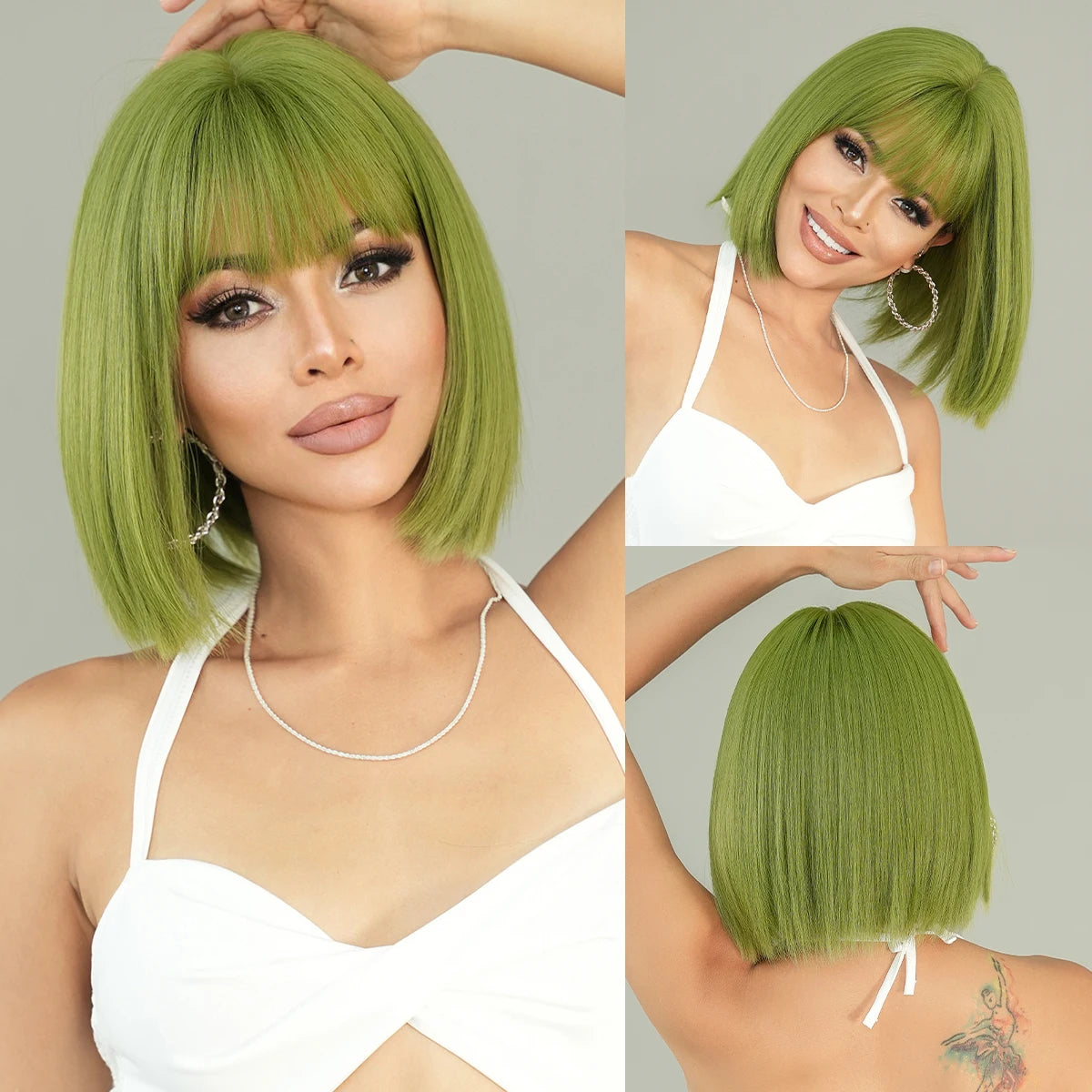 the NAOMI - Rose Pink Short Wig for Women, Daily Party Overhead Dyeing Black Natural Synthetic Lavender Heat Resistant Straight Wigs