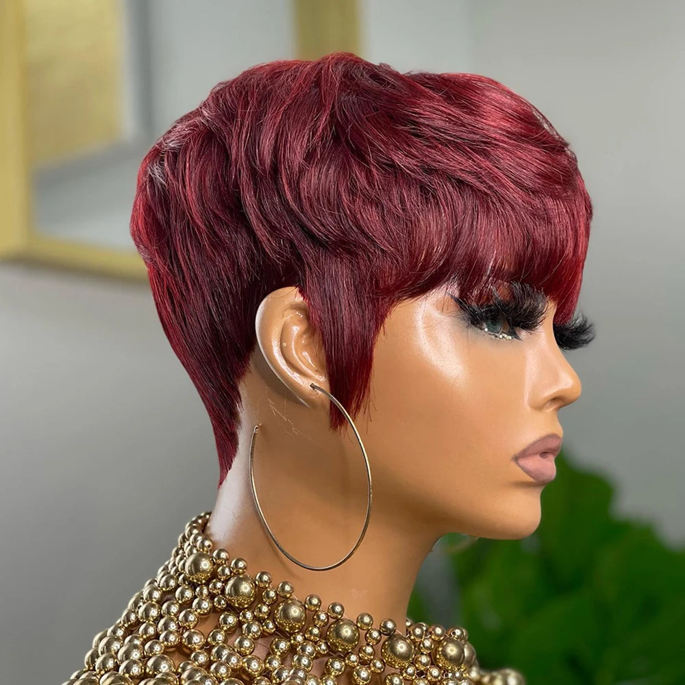 the PIXIE - Short Pixie Cut Wig, Human Hair for Women, Machine Made Wigs with Bangs, Colored Brazilian Wig Human Hair Wigs