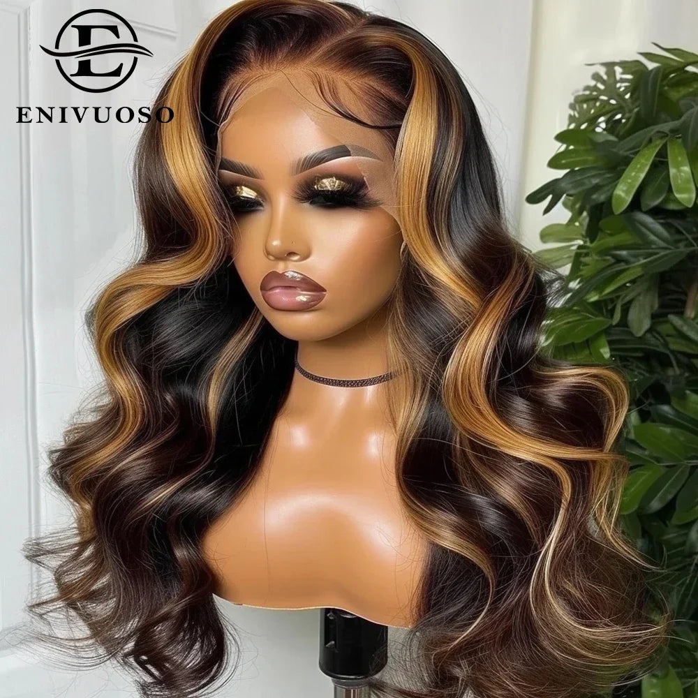the RAMONA - Body Wave Synthetic Lace Front Wigs for Women, Honey Blonde Highlight Body Wavy Lace Wigs Heat Resistant Cosplay Wig