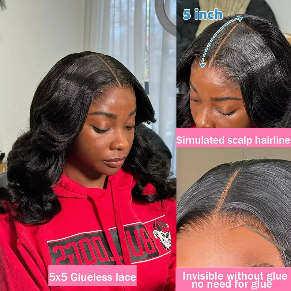 the BODY WAVE - Brazilian Body Wave Short Bob 13x4 13x6 HD Transparent Lace Front Human Hair Wigs, 5x5 High Density Pre-Plucked Lace Frontal Wig