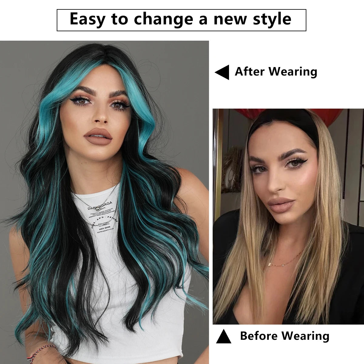 the X-WOMAN ROGUE - Layered Wig Synthetic Light Blue Wig for Women, Cosplay Resistant Fiber Highlight Blue Wavy Wigs with Fluffy Bangs