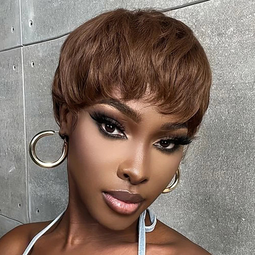the PIXIE - Short Pixie Cut Wig, Human Hair for Women, Machine Made Wigs with Bangs, Colored Brazilian Wig Human Hair Wigs