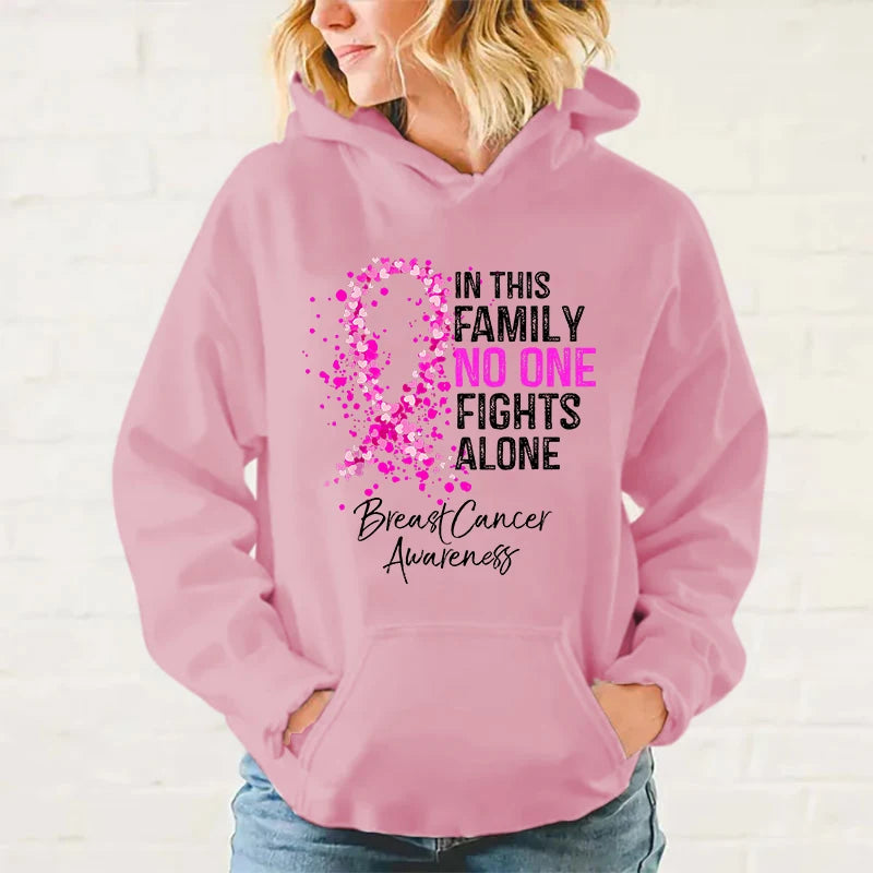 the FAMILY FIGHTS - Breast Cancer Awareness Printed Hoodies for Women Autumn Winter Sweatshirt Fashion Streetwear Hooded Pullover