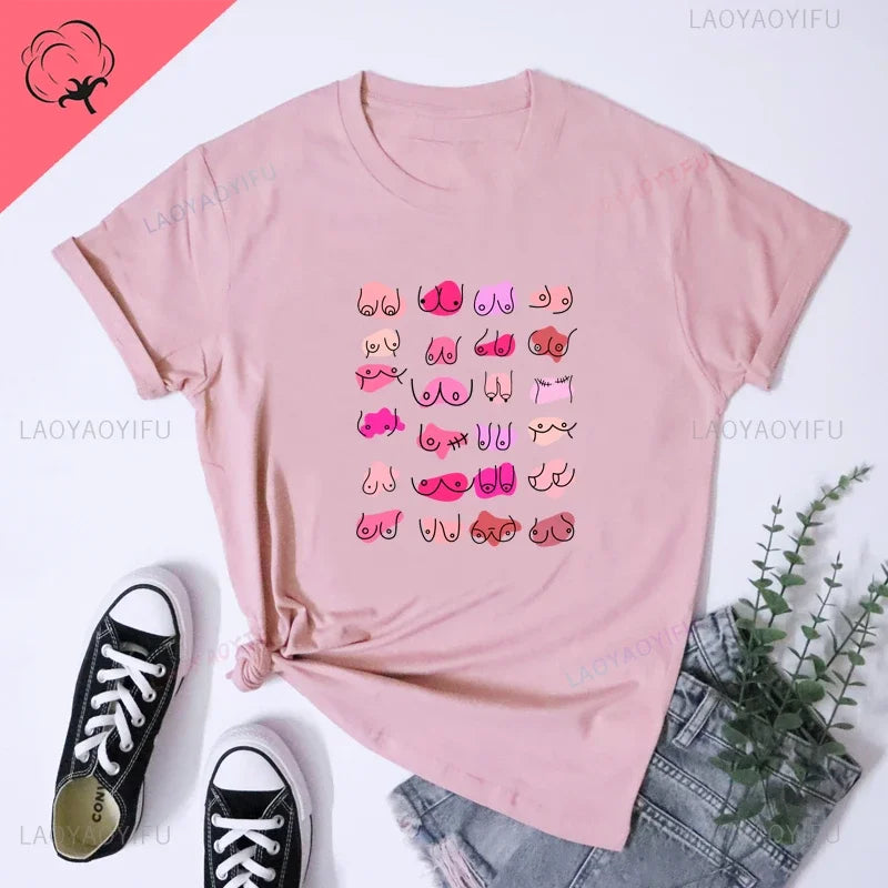the BODY POSITIVITY - Boobies Shirt Aesthetic Women Body Positivity Graphic Tops