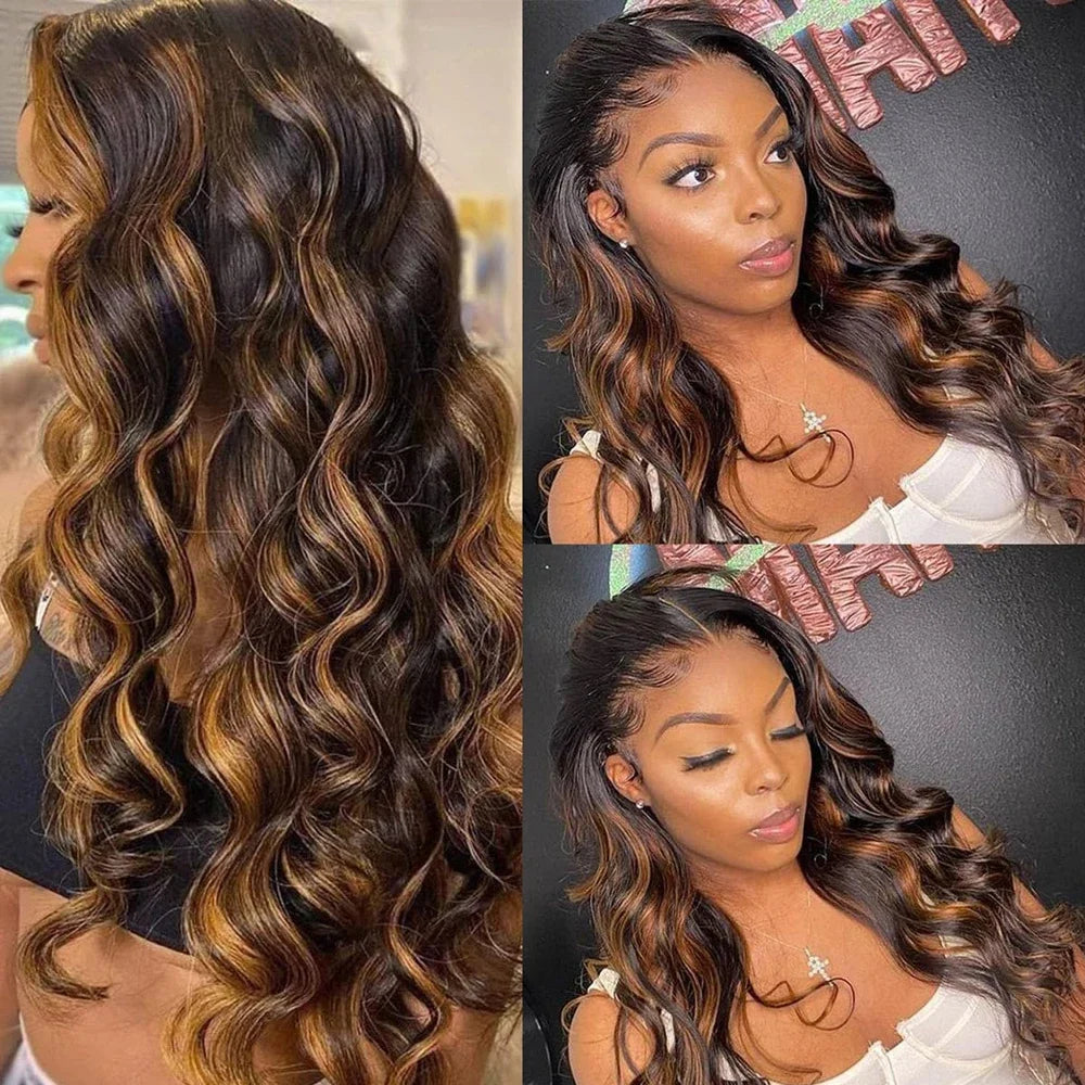 the RAMONA - Body Wave Synthetic Lace Front Wigs for Women, Honey Blonde Highlight Body Wavy Lace Wigs Heat Resistant Cosplay Wig