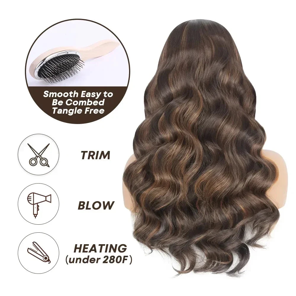 the RAMONA - Body Wave Synthetic Lace Front Wigs for Women, Honey Blonde Highlight Body Wavy Lace Wigs Heat Resistant Cosplay Wig