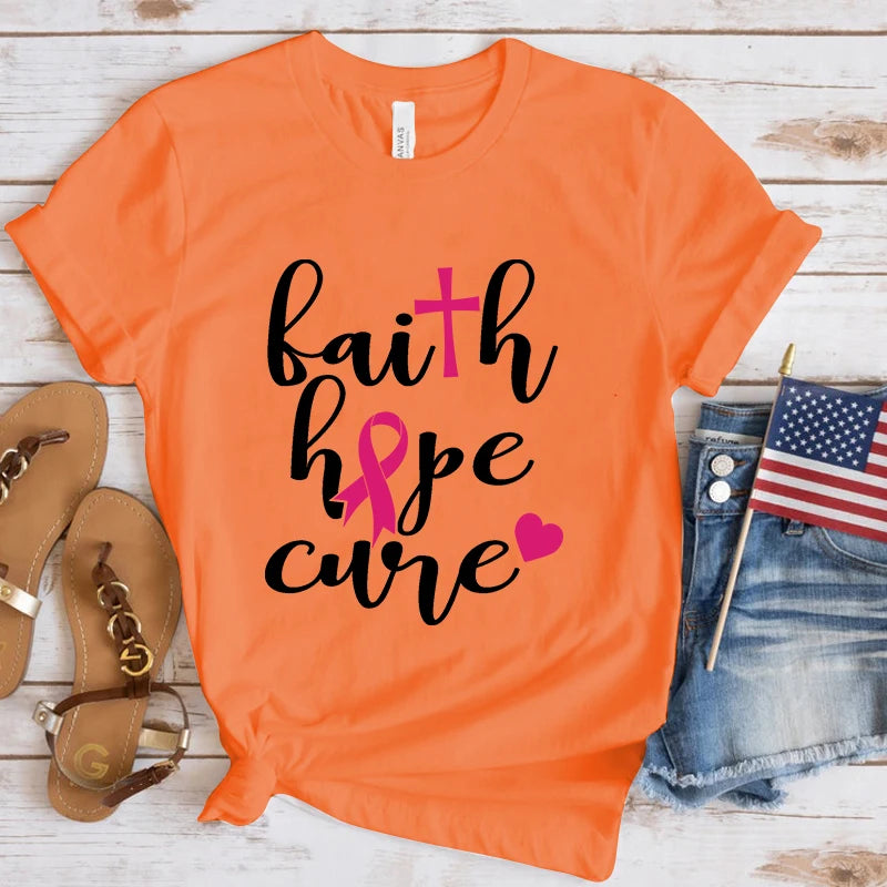 the FAITH HOPE CURE - Fashion Breast Cancer Awareness T-Shirt