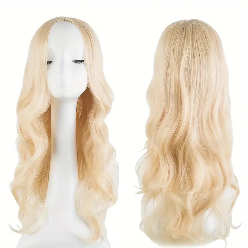 the BARBIE - Women's Synthetic Black Blonde Long Curly Wig, 27-Inch-Long Curly Wig, Women's Fancy Dress Wig, Glamorous Synthetic Hair Wig