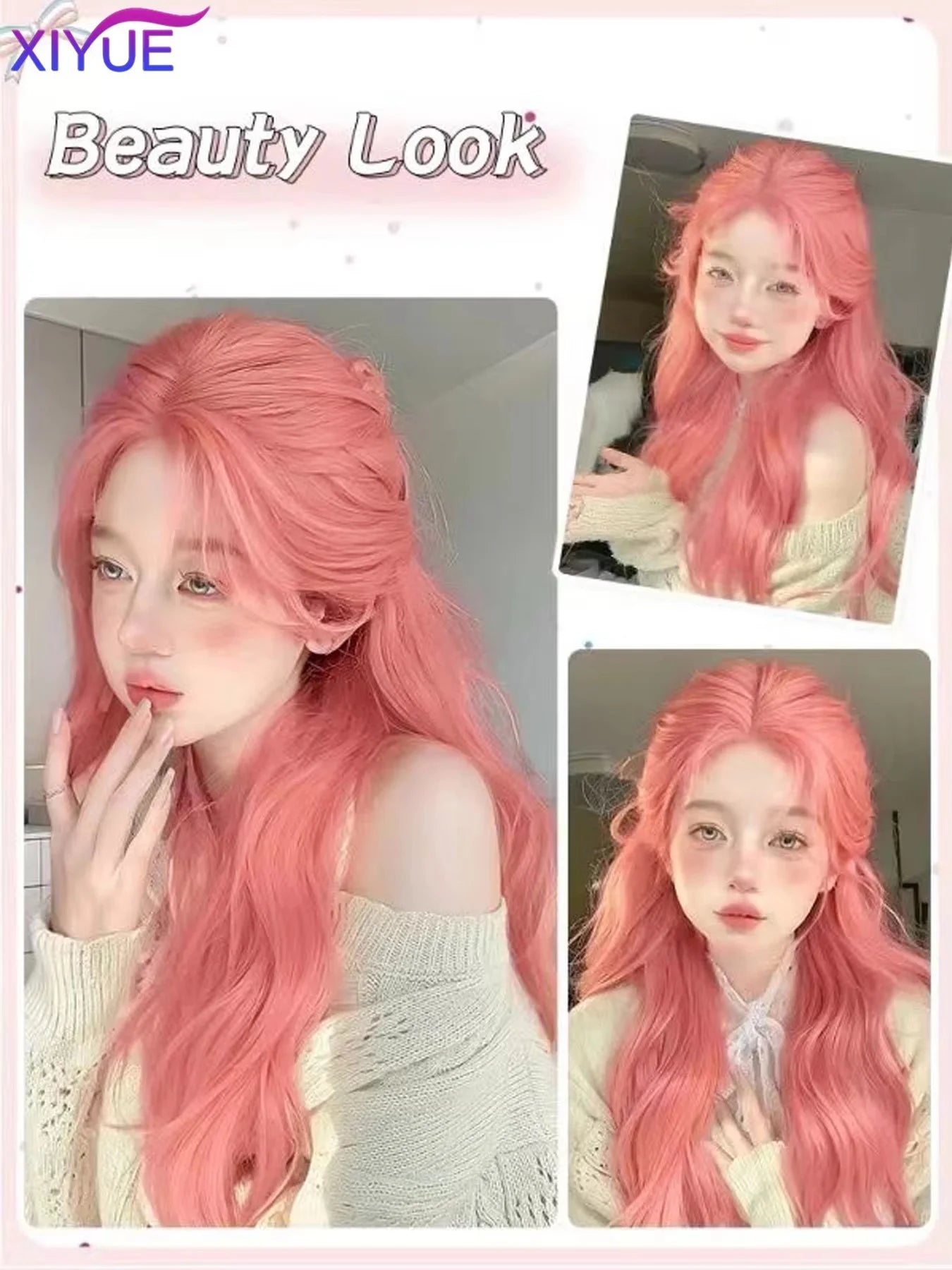 the PINKY - Orange/Pink Wig Long Wavy Synthetic Wigs, Middle Part Natural Wave Wig, Heat Resistant Cosplay Party Daily Hair Wig