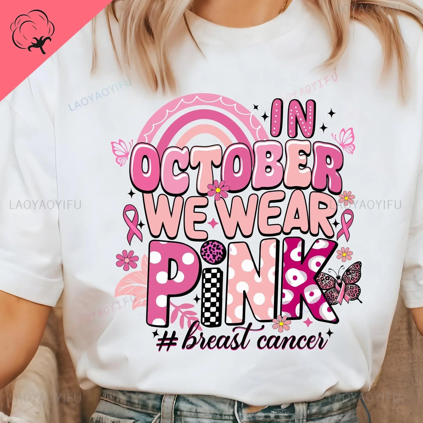the SPOOKY HANDS - Skeleton Hands Pink Ribbon T-Shirt Breast Cancer Awareness