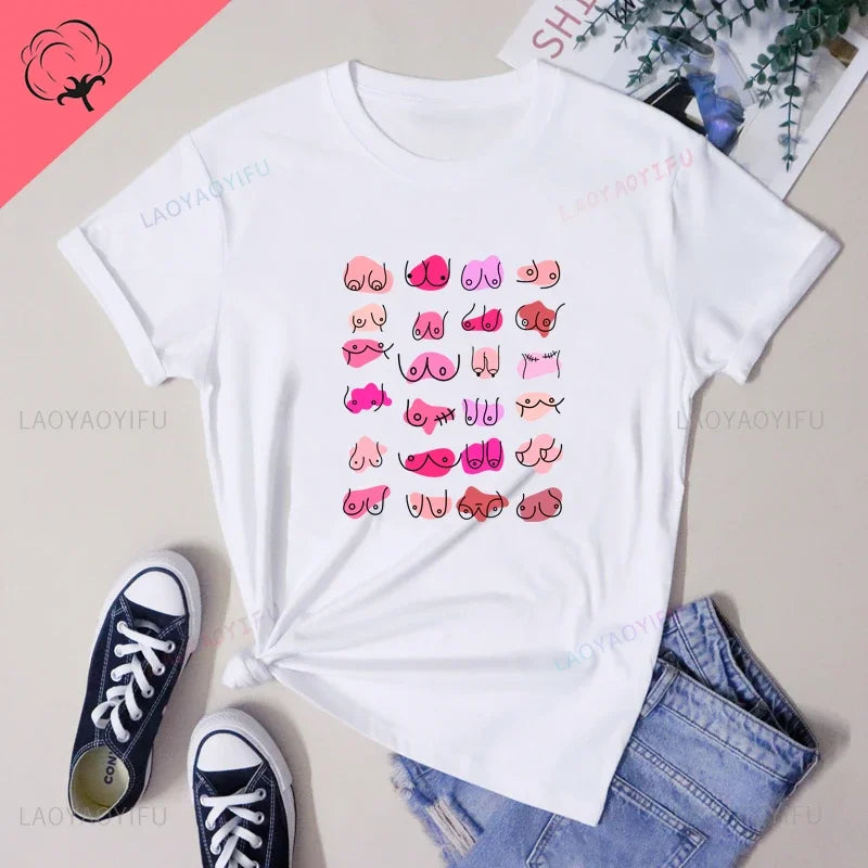the BODY POSITIVITY - Boobies Shirt Aesthetic Women Body Positivity Graphic Tops