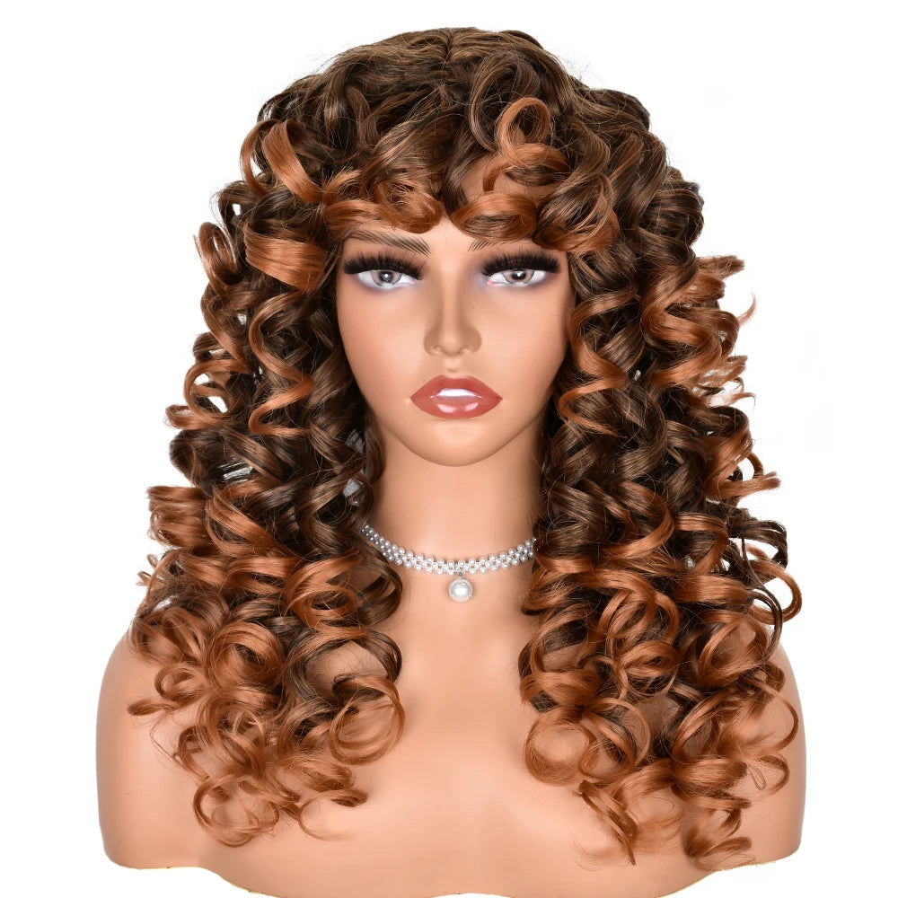 the CURLY SUE - Red Ginger Wig for Women, Long Curly Wave Wigs with Bangs, Copper Synthetic Wig, Natural Cosplay Party Heat Resistant Hair