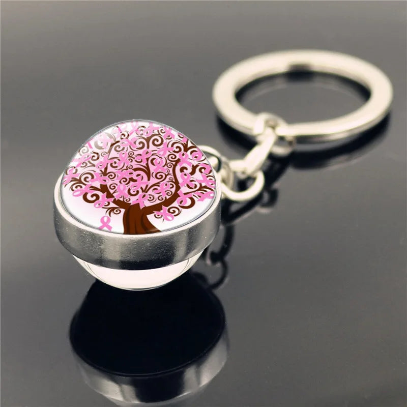the RIBBON SPHERE - Pink Ribbon Breast Cancer Pendant Keychain