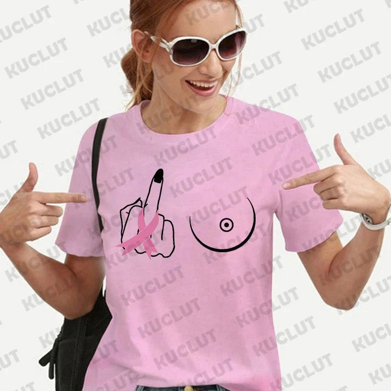 the MIDDLE FINGER - Breast Cancer T-Shirt for Women Clothing Warrior Motivational Shirt