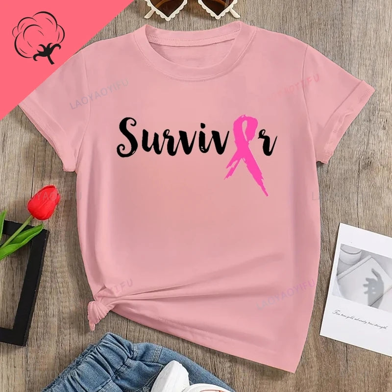 the SURVIVOR - Breast Cancer Awareness Printed T-Shirt Spring/Summer Casual Loose Tops