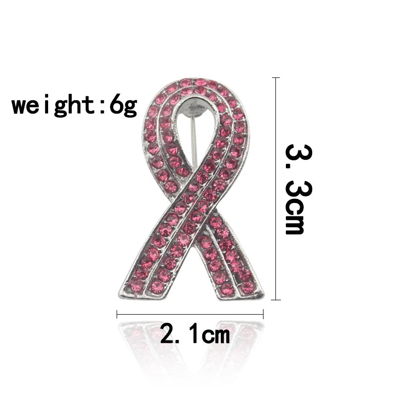 the RHINESTONE RIBBON - Fashion Pink Ribbon Rhinestone Brooches, Breast Cancer Awareness Brooch Pin Badge, Women Brooch Jewelry