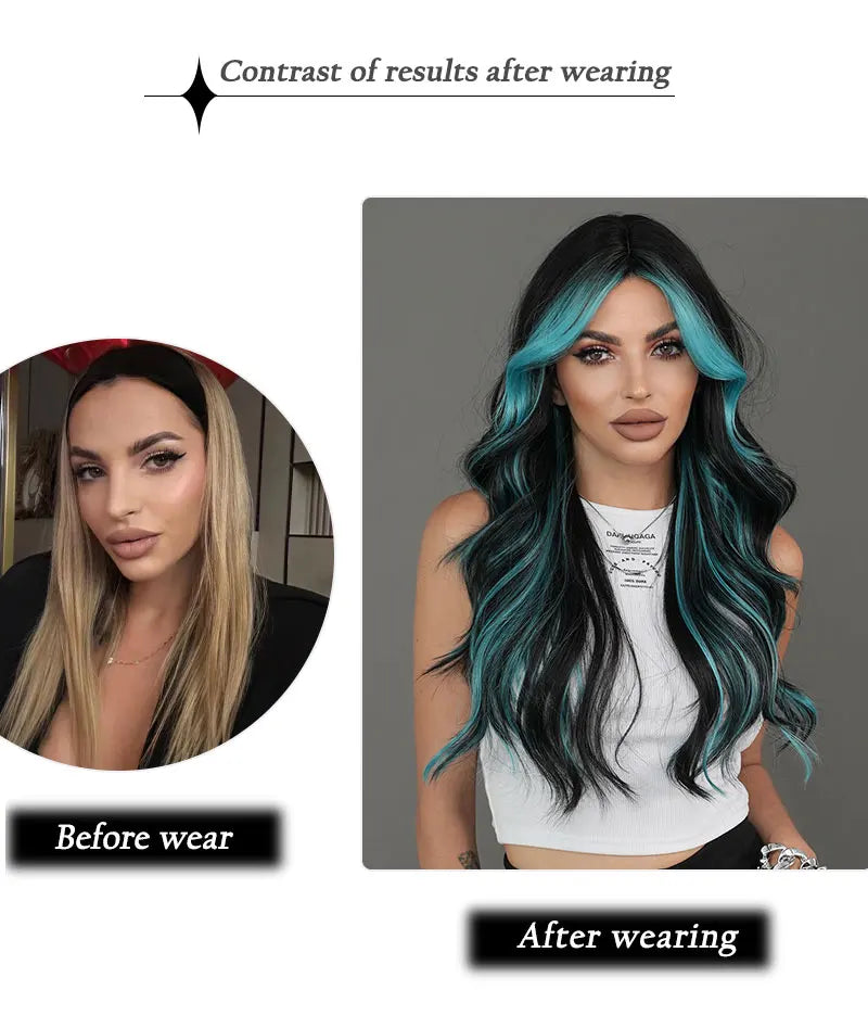 the X-WOMAN ROGUE - Layered Wig Synthetic Light Blue Wig for Women, Cosplay Resistant Fiber Highlight Blue Wavy Wigs with Fluffy Bangs