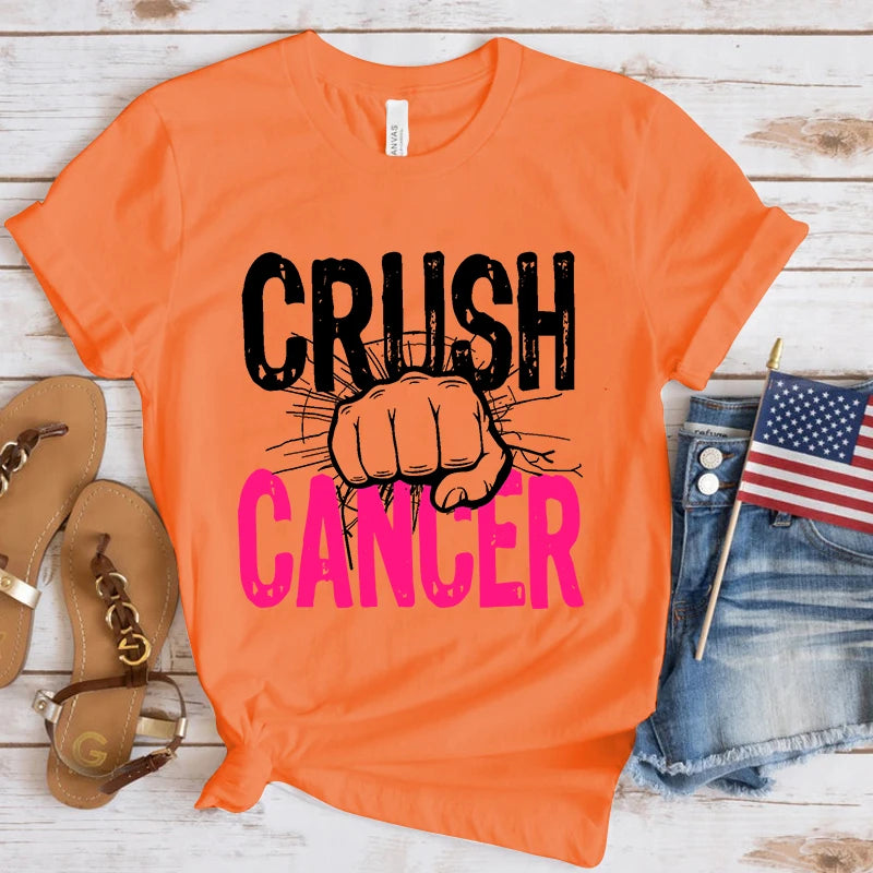 the CRUSH CANCER - Breast Cancer Awareness Crush Cancer Print T-Shirt