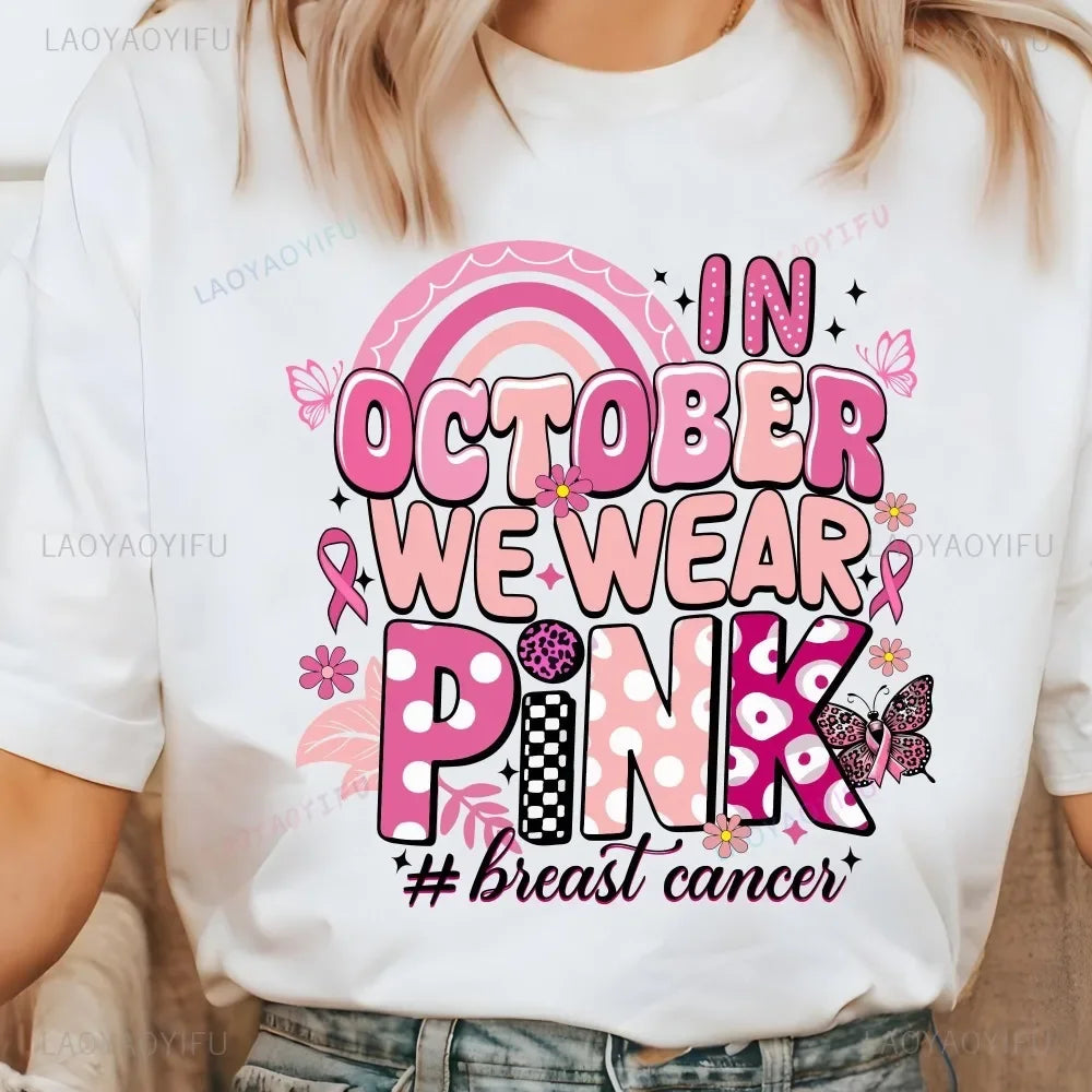 the SPOOKY HANDS - Skeleton Hands Pink Ribbon T-Shirt Breast Cancer Awareness