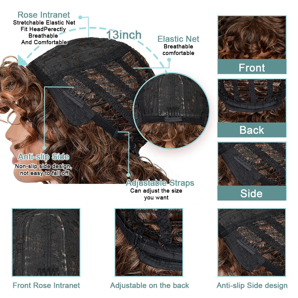 the CURLY SUE - Red Ginger Wig for Women, Long Curly Wave Wigs with Bangs, Copper Synthetic Wig, Natural Cosplay Party Heat Resistant Hair