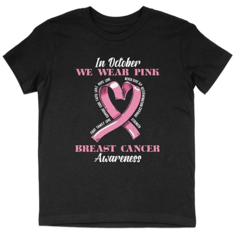 the DETERMINATION - In October We Wear Pink Breast Cancer Awareness T-Shirt Inspirational Quote Graphic Tee