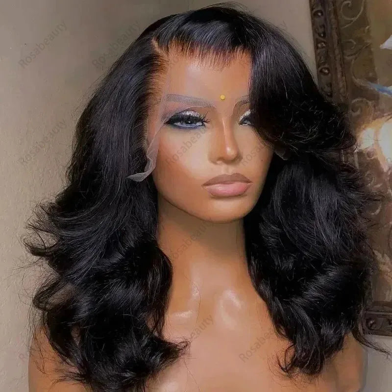the ROSALINA - 200 Density Curly Bob 13x6 HD Transparent Body Wave Lace Frontal Wig, 100 Humano 13x4 Lace Front Wig For Women
