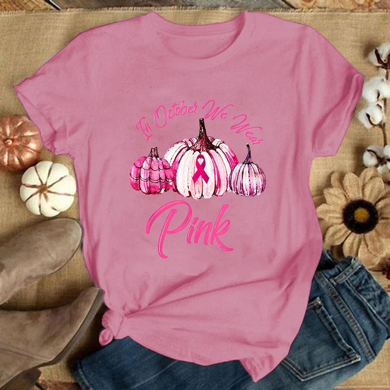 the GLITTER HEART - Breast Cancer Summer Graphic Casual Short Sleeve Round Neck T-Shirts