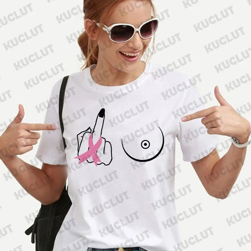 the MIDDLE FINGER - Breast Cancer T-Shirt for Women Clothing Warrior Motivational Shirt